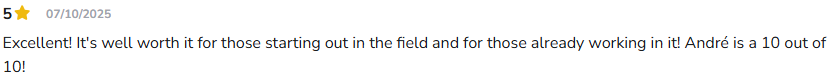 Screenshot of a 5-star Hotmart student review dated 07/10/2025